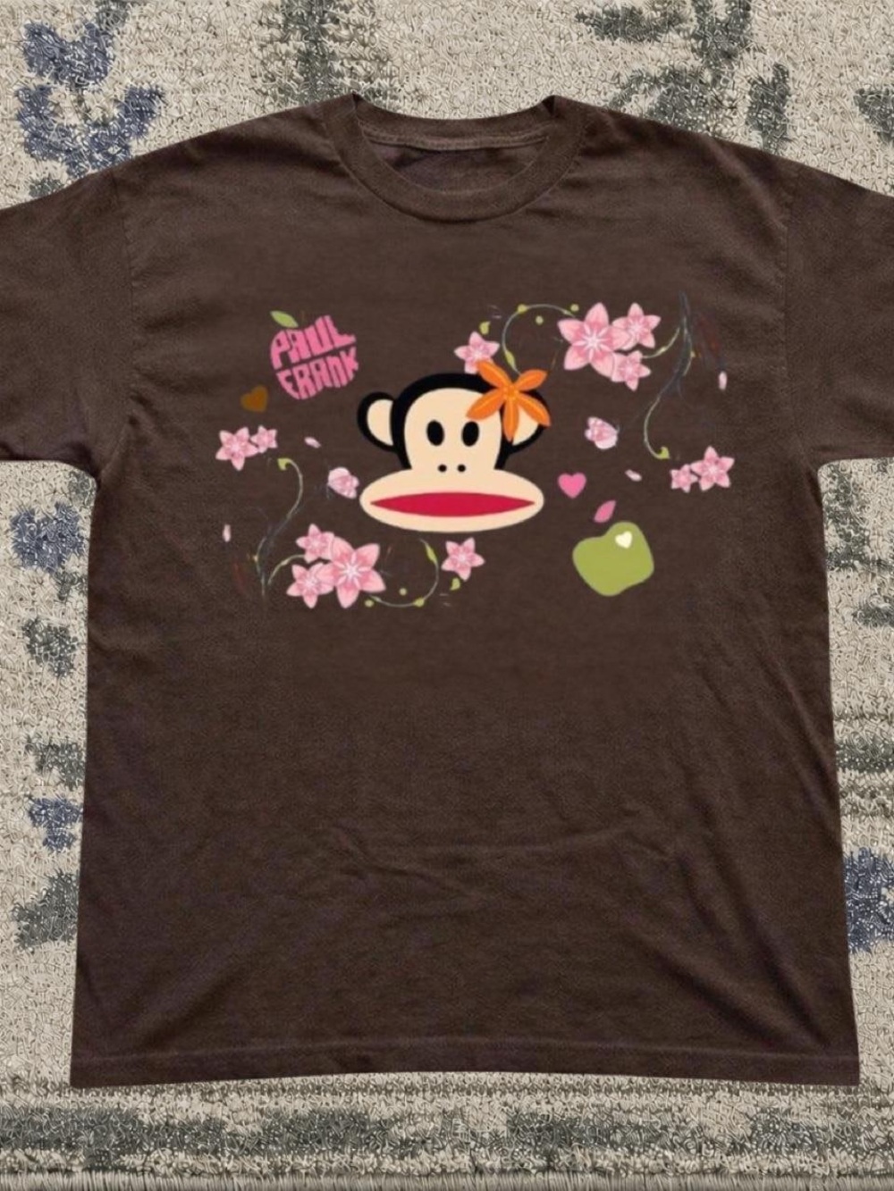 Paul Frank Monkey Shirt, Gildan Brown Tee with Pink Floral Julius Graphic